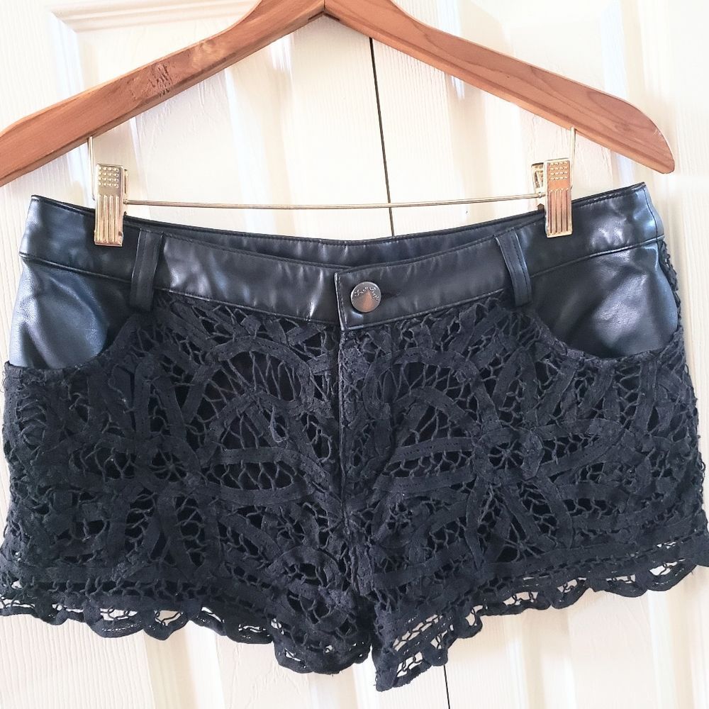 Free People Leather & Lace Short Shorts, Size 4